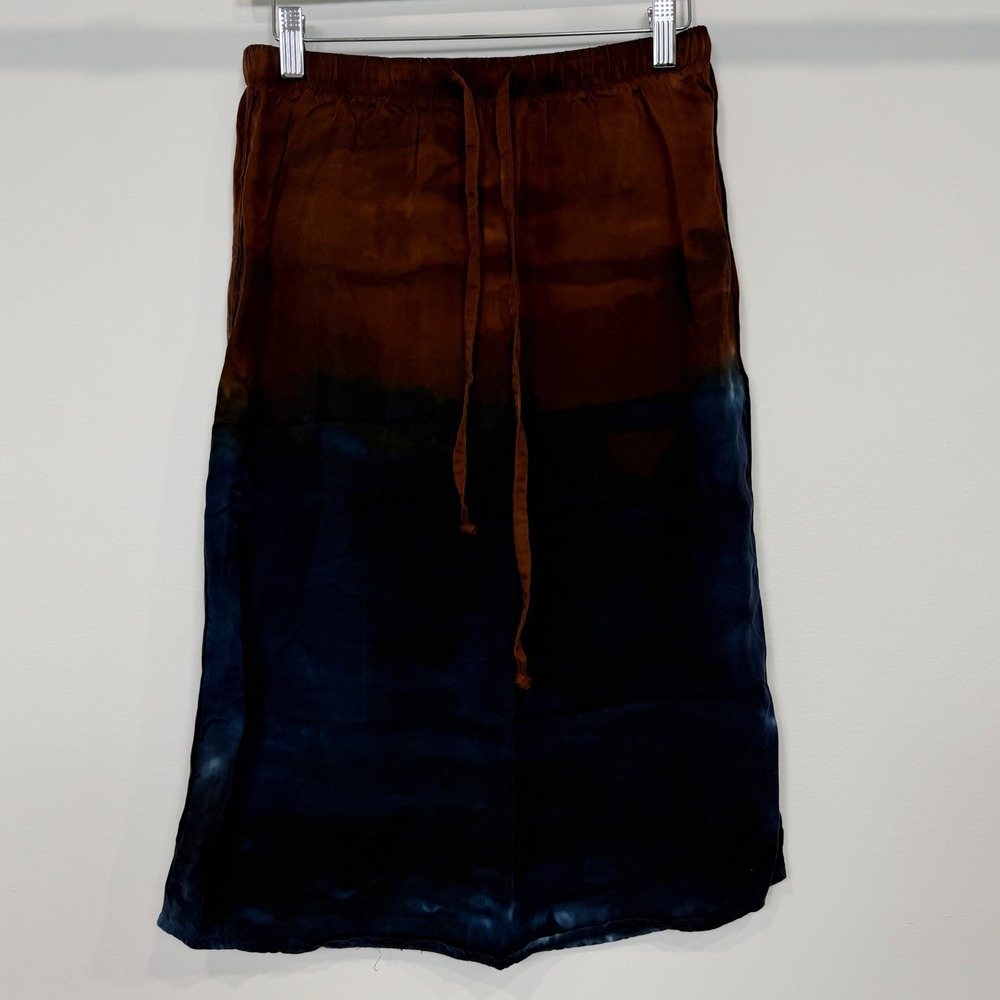 Cloth & Stone Anthropologie Ombre Tencel Midi Skirt Brown Blue XS Boho Coastal